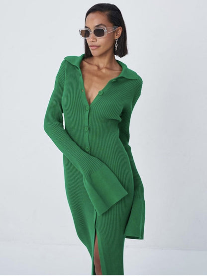 Robe en tricot avec cardigan long - Décolleté en V