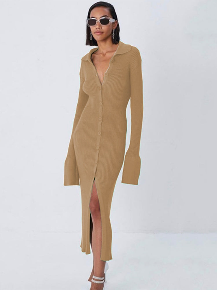 Robe en tricot avec cardigan long - Décolleté en V