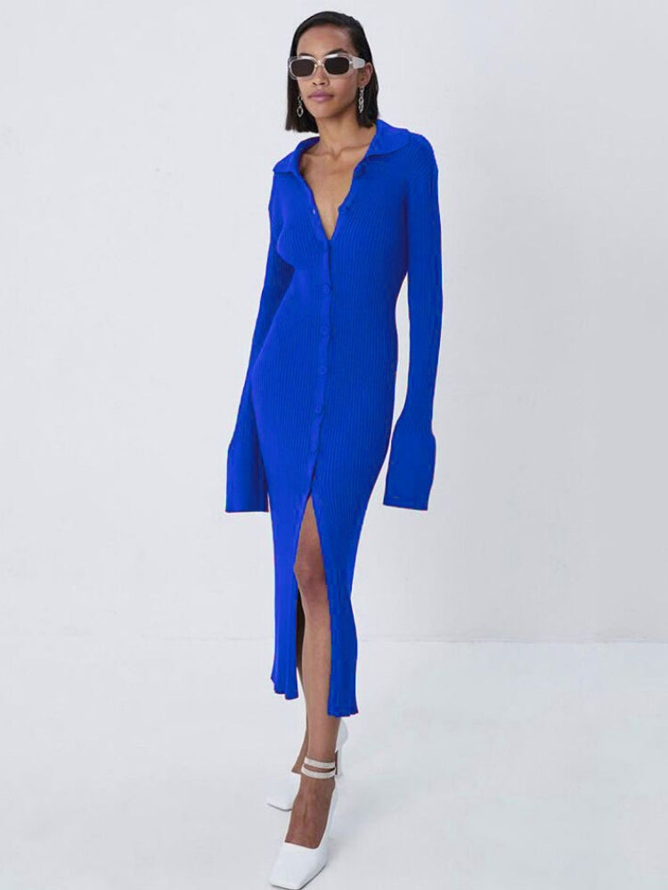 Robe en tricot avec cardigan long - Décolleté en V