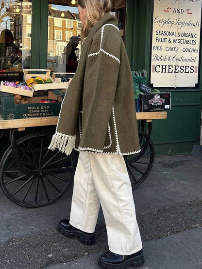 Veste drapée avec franges et écharpe - Élégance intemporelle et style contemporain