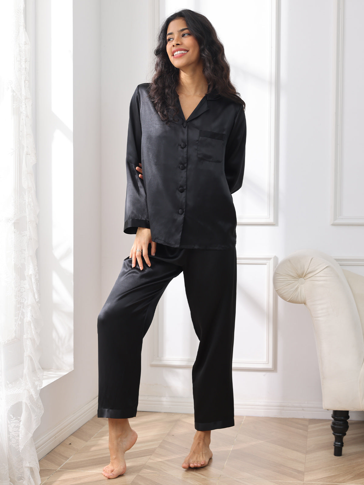 Ensemble Pyjama Femme en Soie Pure avec Boutons