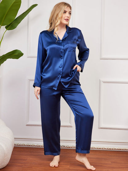 Pyjama Grande Taille en Soie Pure avec Boutons pour Femme