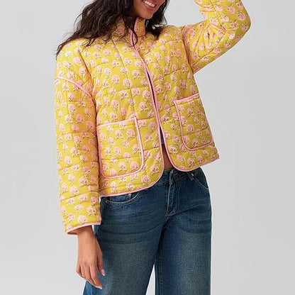 Veste Patchwork avec Col et Imprimé Floral - Élégance Décontractée