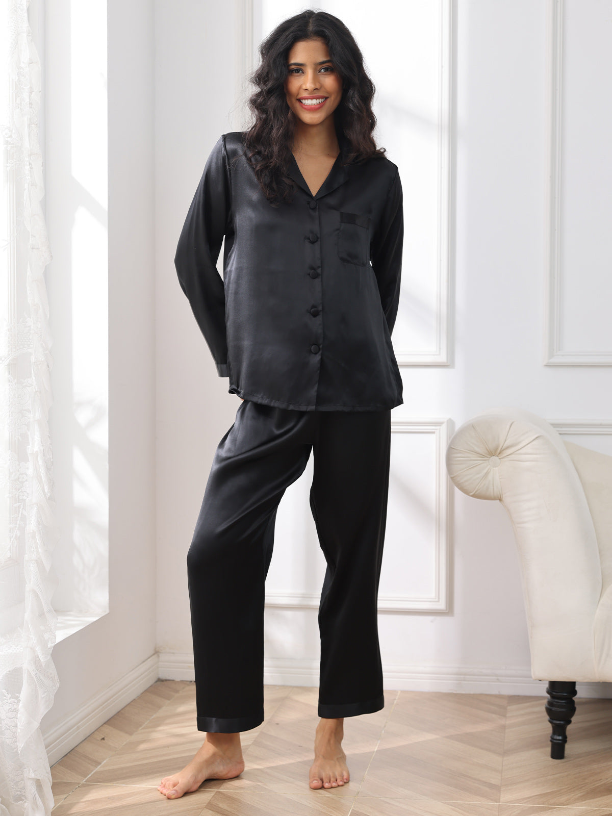 Ensemble Pyjama Femme en Soie Pure avec Boutons