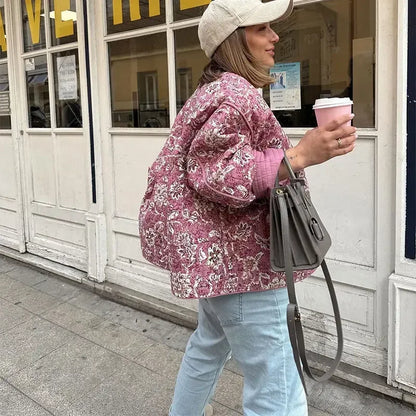 Veste Matelassée Vintage à Imprimé Floral - Élégance et Confort pour un Style Retro