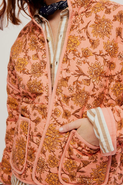 Veste Patchwork avec Col et Imprimé Floral - Élégance Décontractée