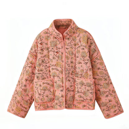 Veste Patchwork avec Col et Imprimé Floral - Élégance Décontractée