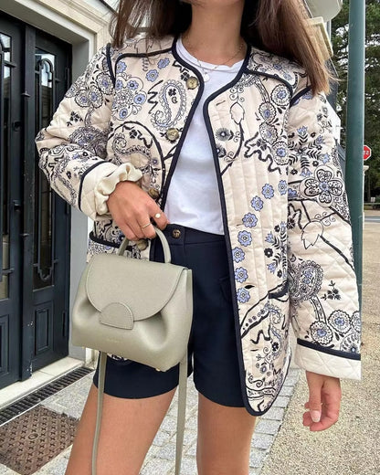 Veste Matelassée à Imprimé Floral Ethnique - Élégance et Confort