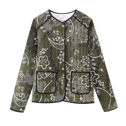 Veste Matelassée à Imprimé Floral Ethnique - Élégance et Confort