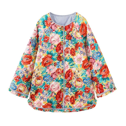 Veste Artistique en Polyester avec Imprimé Patchwork Floral en Roses - Élégance Boho au Quotidien