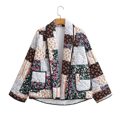 Veste à Imprimé Floral et Patchwork avec Poches - Style Audacieux et Confortable pour Toutes les Occasions