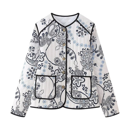 Veste Matelassée à Imprimé Floral Ethnique - Élégance et Confort