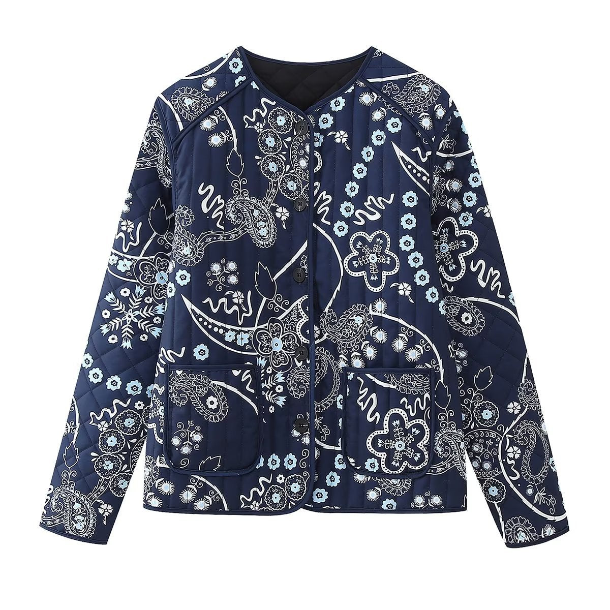 Veste Matelassée à Imprimé Floral Ethnique - Élégance et Confort