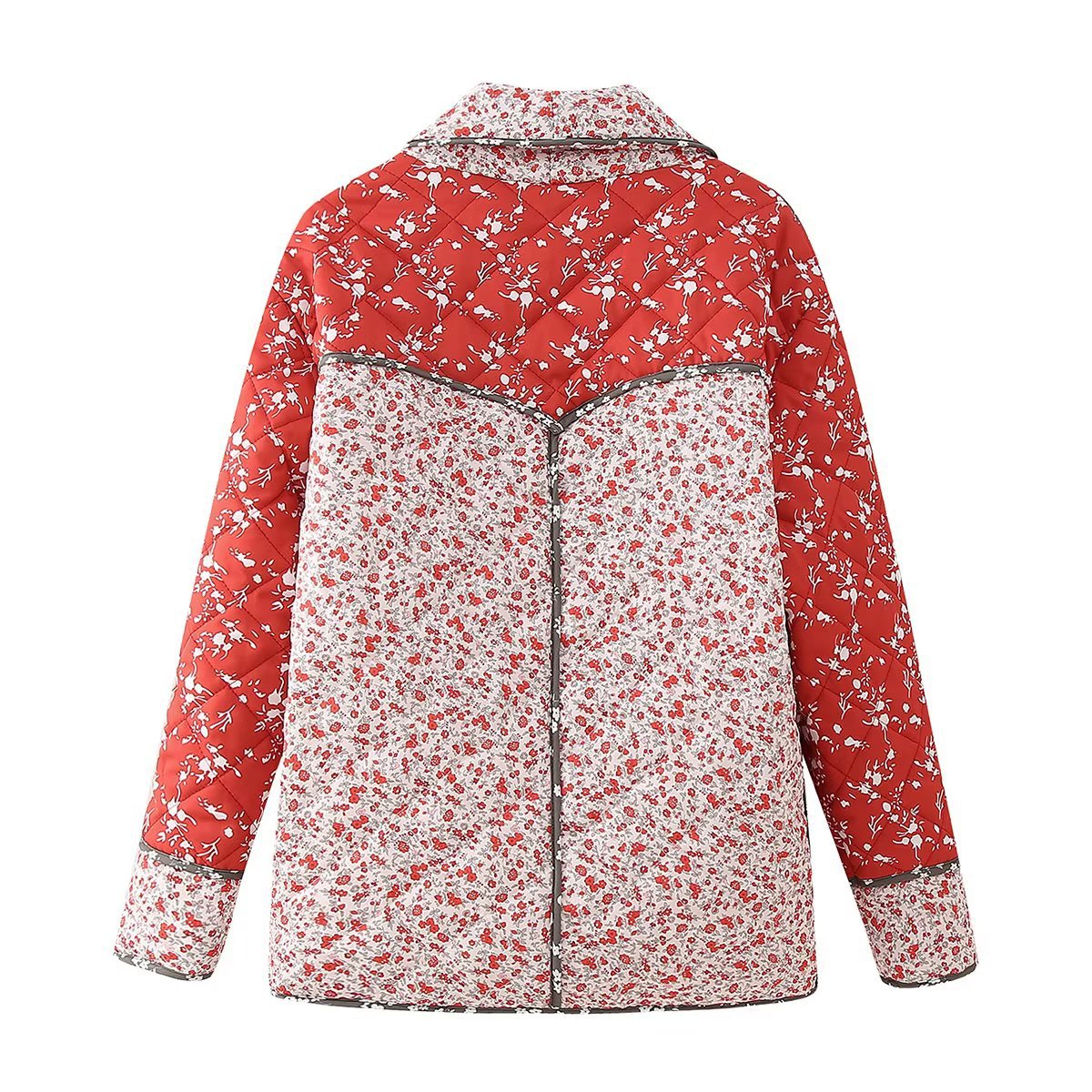 Veste Matelassée Éthnique à Imprimé Floral en Couleurs Contrastées - Élégance et Style Décontracté