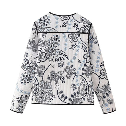 Veste Matelassée à Imprimé Floral Ethnique - Élégance et Confort