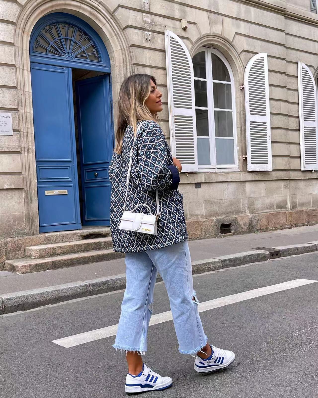 Veste Matelassée avec Imprimé Floral et Poches à Motif Géométrique - Élégance et Style Unique