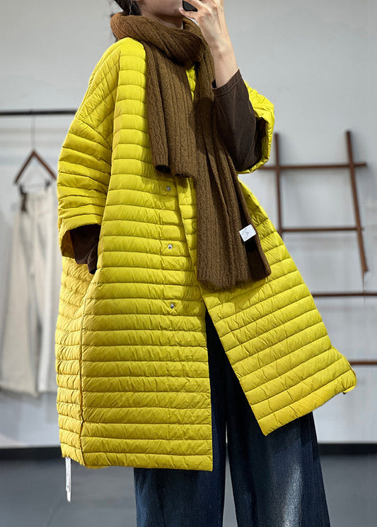 Parka d'Hiver Grande Taille Jaune avec Boutons et Poches en Patchwork