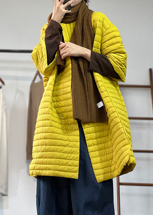 Parka d'Hiver Grande Taille Jaune avec Boutons et Poches en Patchwork