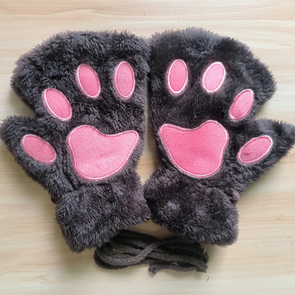 Gants Sans Doigts Kawaii - Mitaines Peluche Patte de Chat - Moufles Douces Hivernales