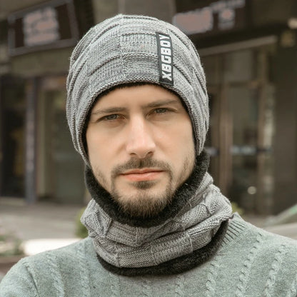 Bonnet Homme Hiver Chaud Doublé Polaire - Bonnet Tricot avec Écharpe Intégrée - Collection Hiver 2024