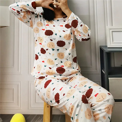 Pyjama Femme Imprimé Cartoon - Ensemble Décontracté Printemps/Automne - Vêtement de Nuit M-2XL