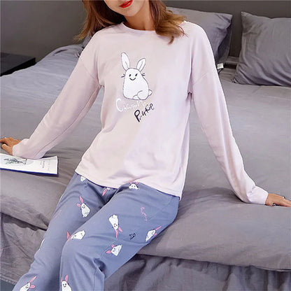 Pyjama Femme Imprimé Cartoon - Ensemble Décontracté Printemps/Automne - Vêtement de Nuit M-2XL