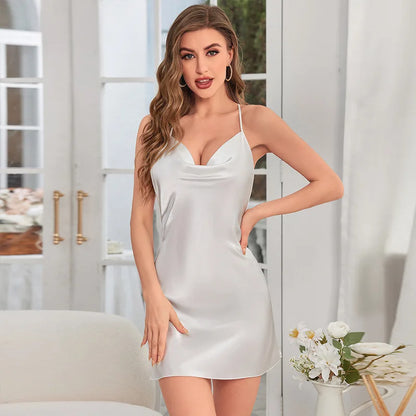 Nuisette Femme Style Papillon en Satin - Chemise de Nuit Élégante - Vêtement de Nuit Sexy