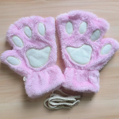 Gants Sans Doigts Kawaii - Mitaines Peluche Patte de Chat - Moufles Douces Hivernales