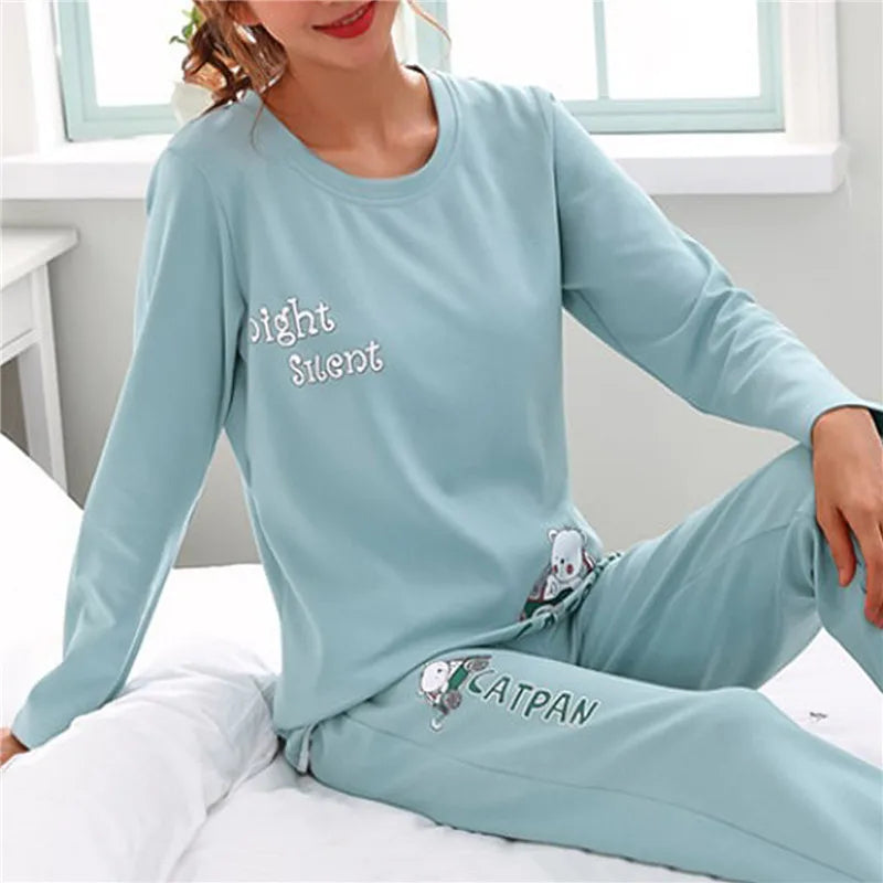 Pyjama Femme Imprimé Cartoon - Ensemble Décontracté Printemps/Automne - Vêtement de Nuit M-2XL