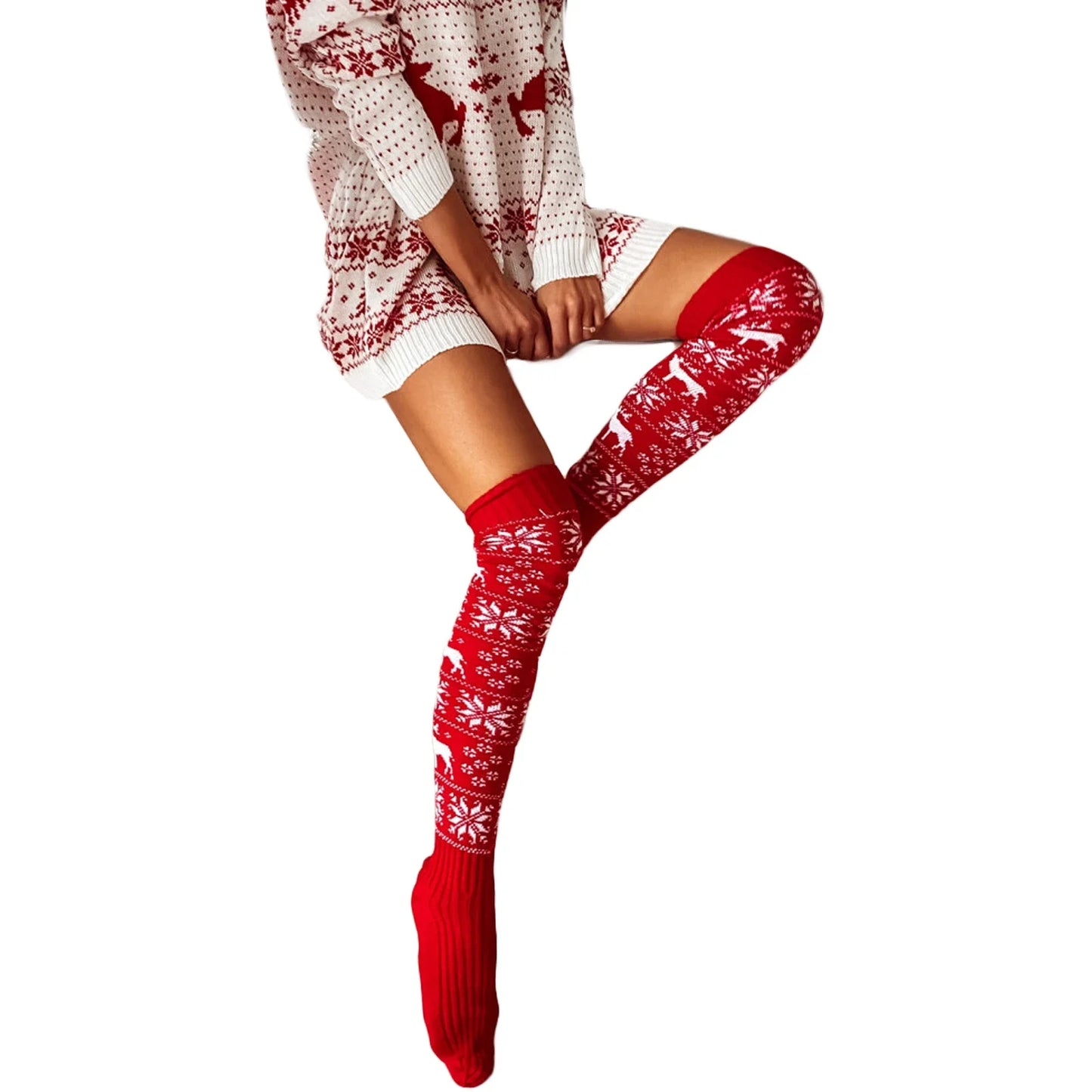 Chaussettes Hautes de Noël Femme - Bas au Genou Motif Flocons de Neige - Collection Hiver 2024