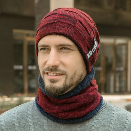 Bonnet Homme Hiver Chaud Doublé Polaire - Bonnet Tricot avec Écharpe Intégrée - Collection Hiver 2024