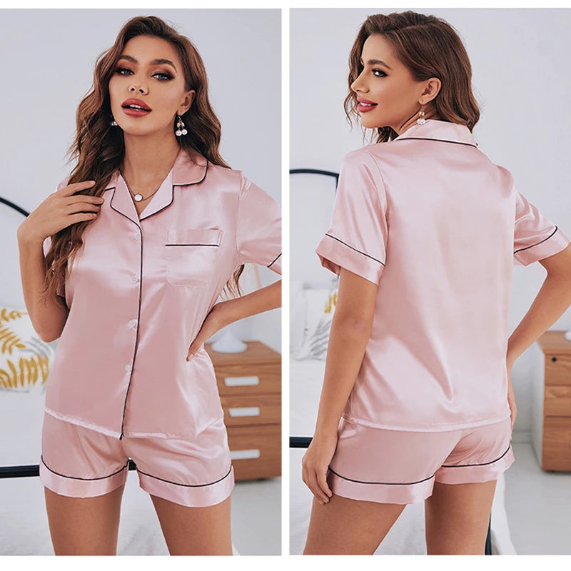 Ensemble Pyjama Femme Grande Taille - Pyjama Court Satiné - Tenue d'Intérieur Élégante du M au 5XL