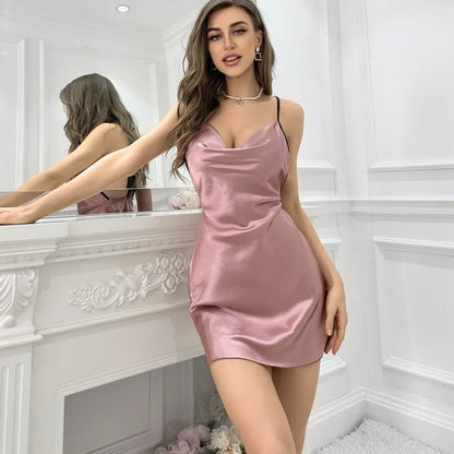 Nuisette Femme Style Papillon en Satin - Chemise de Nuit Élégante - Vêtement de Nuit Sexy