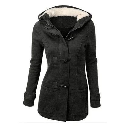 Manteau à Capuche en Coton Premium - Veste Longue Femme Automne Hiver avec Boutons Style Vintage