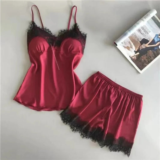 Pyjama Femme Rouge - Ensemble Décontracté en Polyester - Tenue de Nuit S-L