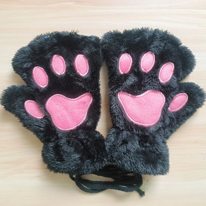 Gants Sans Doigts Kawaii - Mitaines Peluche Patte de Chat - Moufles Douces Hivernales