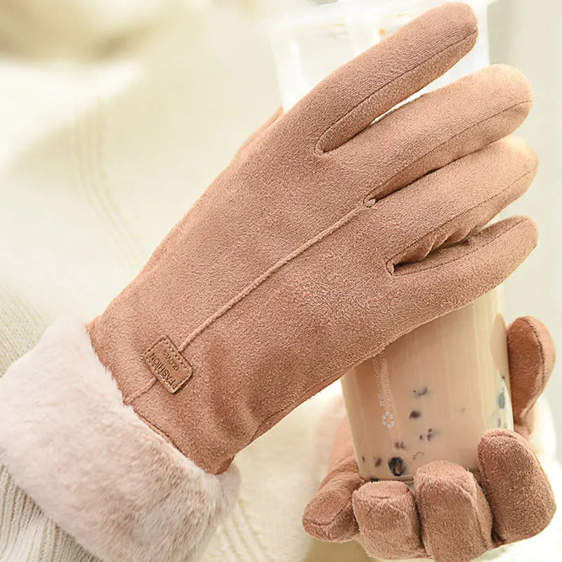 Gants d'Hiver Élégants en Suède - Gants Chauds Doublés Fourrure - Accessoire Mode Femme