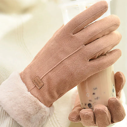 Gants d'Hiver Élégants en Suède - Gants Chauds Doublés Fourrure - Accessoire Mode Femme