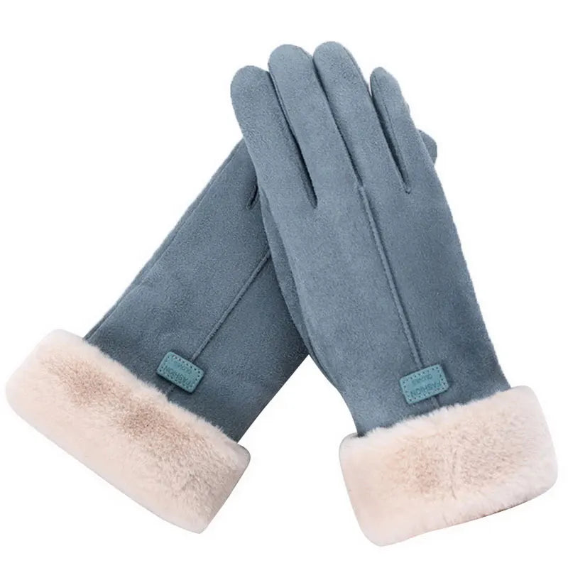 Gants d'Hiver Élégants en Suède - Gants Chauds Doublés Fourrure - Accessoire Mode Femme