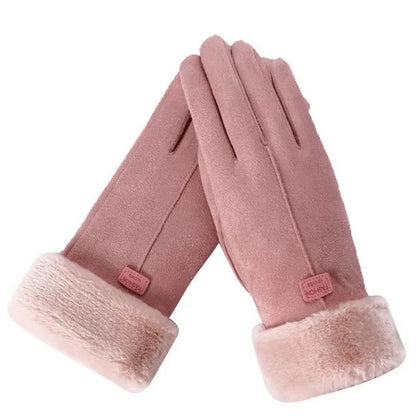 Gants d'Hiver Élégants en Suède - Gants Chauds Doublés Fourrure - Accessoire Mode Femme