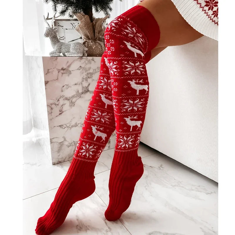 Chaussettes Hautes de Noël Femme - Bas au Genou Motif Flocons de Neige - Collection Hiver 2024