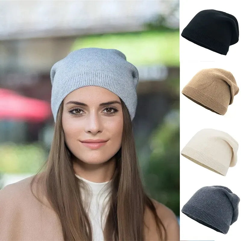 Bonnet Femme Hiver Coton et Polyester - Beanie Chaud et Élastique - Chapeau Casual pour Activités Quotidiennes