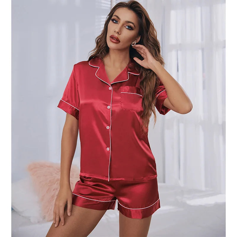 Ensemble Pyjama Femme Grande Taille - Pyjama Court Satiné - Tenue d'Intérieur Élégante du M au 5XL