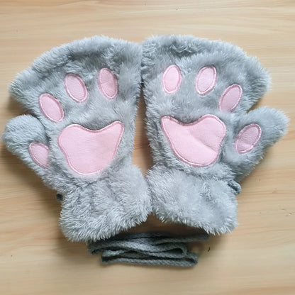 Gants Sans Doigts Kawaii - Mitaines Peluche Patte de Chat - Moufles Douces Hivernales