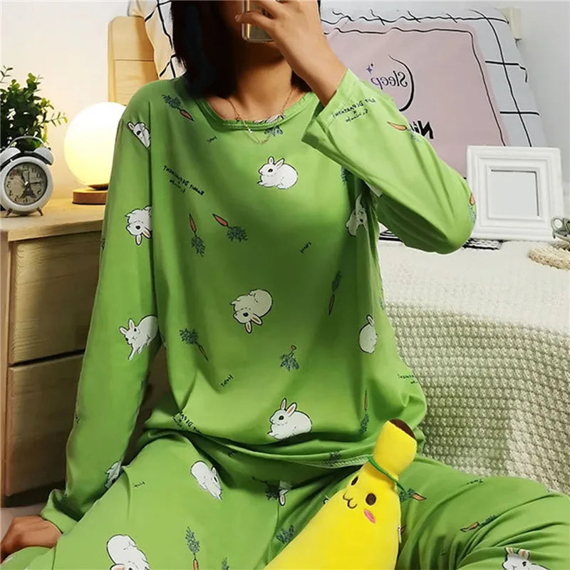 Pyjama Femme Imprimé Cartoon - Ensemble Décontracté Printemps/Automne - Vêtement de Nuit M-2XL