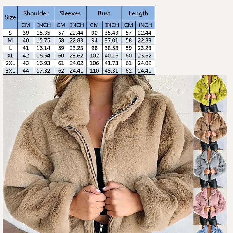 Veste Courte Femme Imitation Fourrure de Lapin - Blouson Chaud Zippé Peluche - Style Casual Hiver 2024