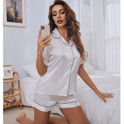 Ensemble Pyjama Femme Grande Taille - Pyjama Court Satiné - Tenue d'Intérieur Élégante du M au 5XL