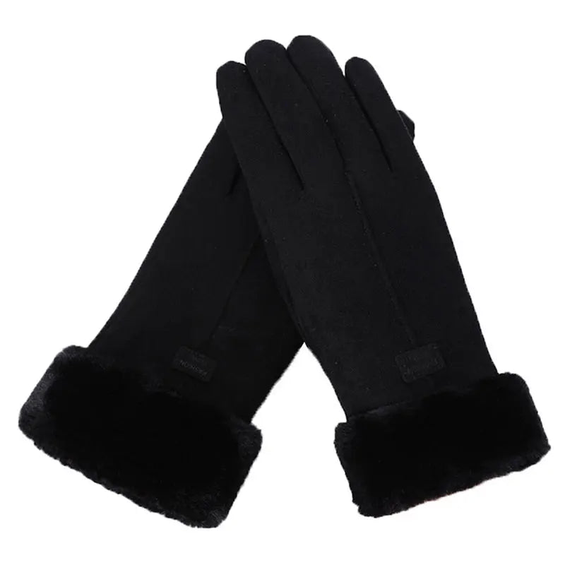 Gants d'Hiver Élégants en Suède - Gants Chauds Doublés Fourrure - Accessoire Mode Femme