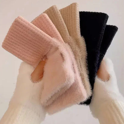 Mitaines Femme Hiver en Peluche Douce - Gants Sans Doigts Chauds pour Écriture - Accessoire Mode Protection Poignets