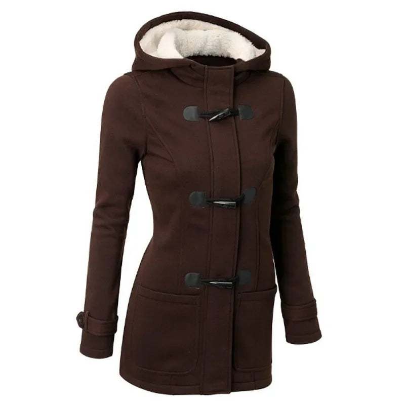 Manteau à Capuche en Coton Premium - Veste Longue Femme Automne Hiver avec Boutons Style Vintage